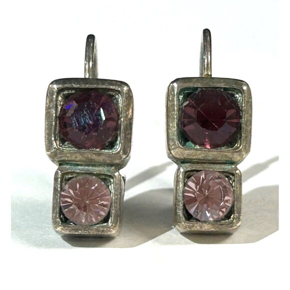 Sterling Silver Drop Earrings With Purple & Pink Gemstones - Picture 1 of 9
